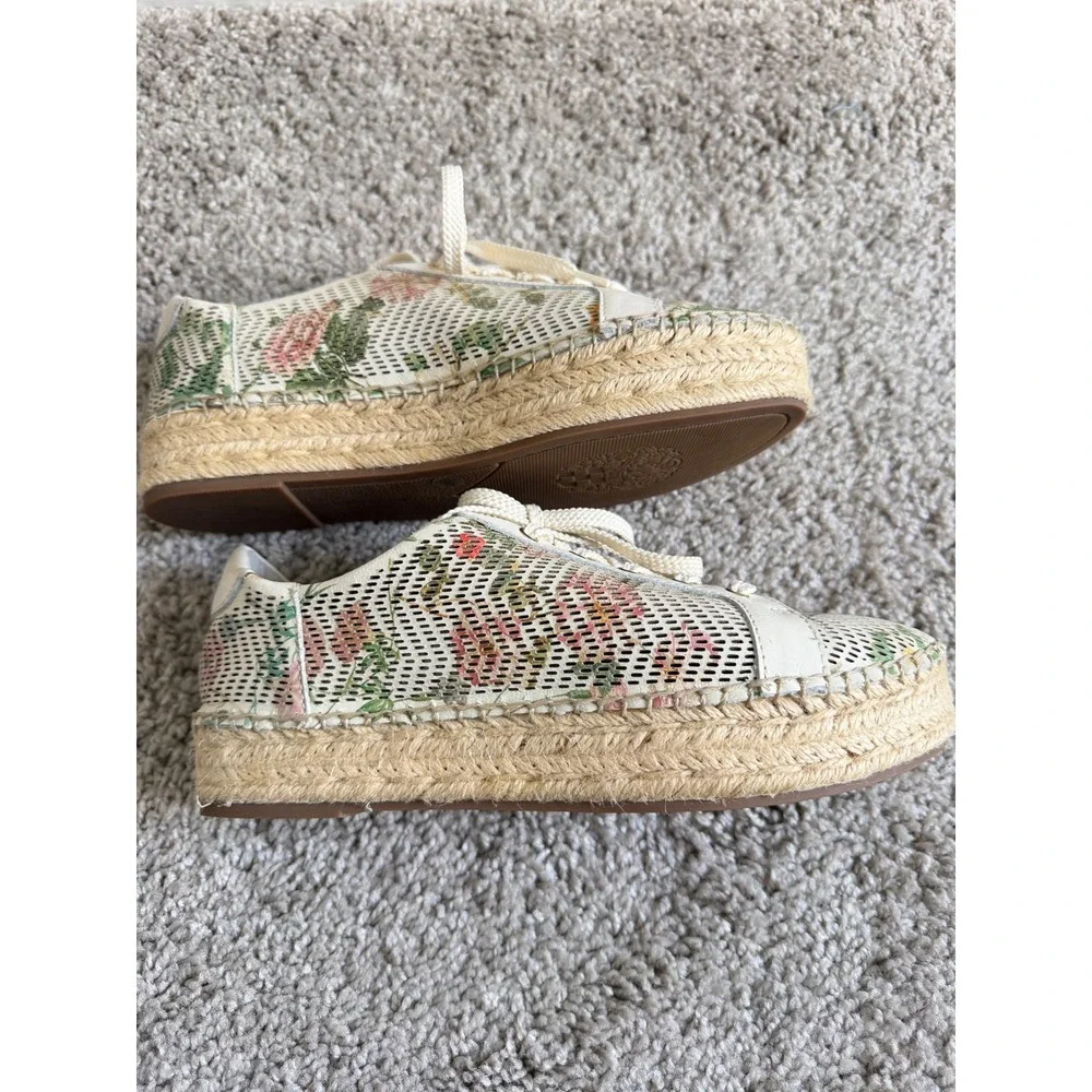 Vince Camuto Floral Perforated Leather Espadrille Platform Sneakers White 7.5